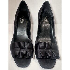 Vaneli di Notte Madora Black Satin Peep Toe Bow Kitten Heels Womens 8M